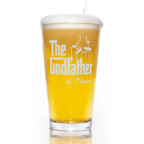 The Godfather Engraved Logo Pint Glass with your Personalized Text, 16oz