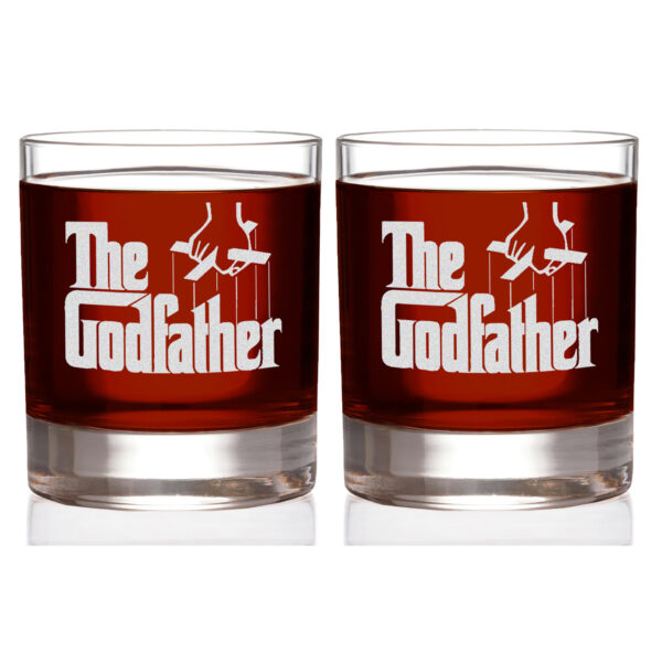 Official Godfather Etched Whiskey Glass Set of 2 - with 2 Unique Quotes & Logo 11 oz