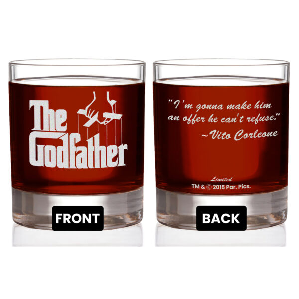 Official Godfather Etched Rocks Whiskey Glass - with Quote & Logo ''I’m gonna make him an offer he can’t refuse 11oz